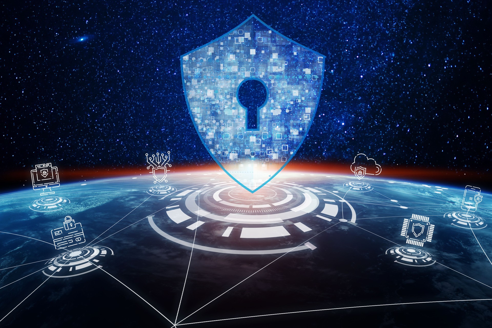 Advanced Cybersecurity Network Over Earth Horizon